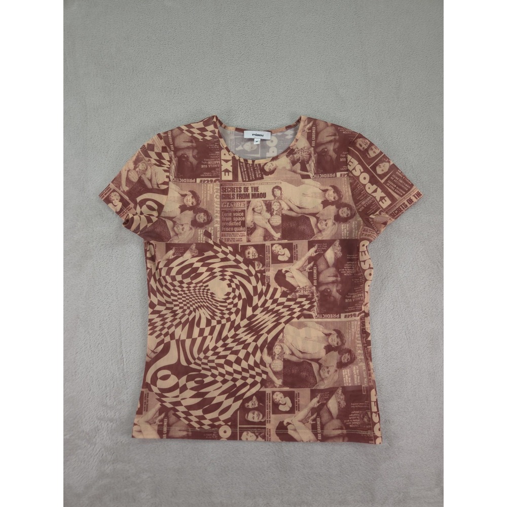 Miaou Mini Mesh Tee in Wanted Vintage Red Shirt Size Small - Picture 3 of 10